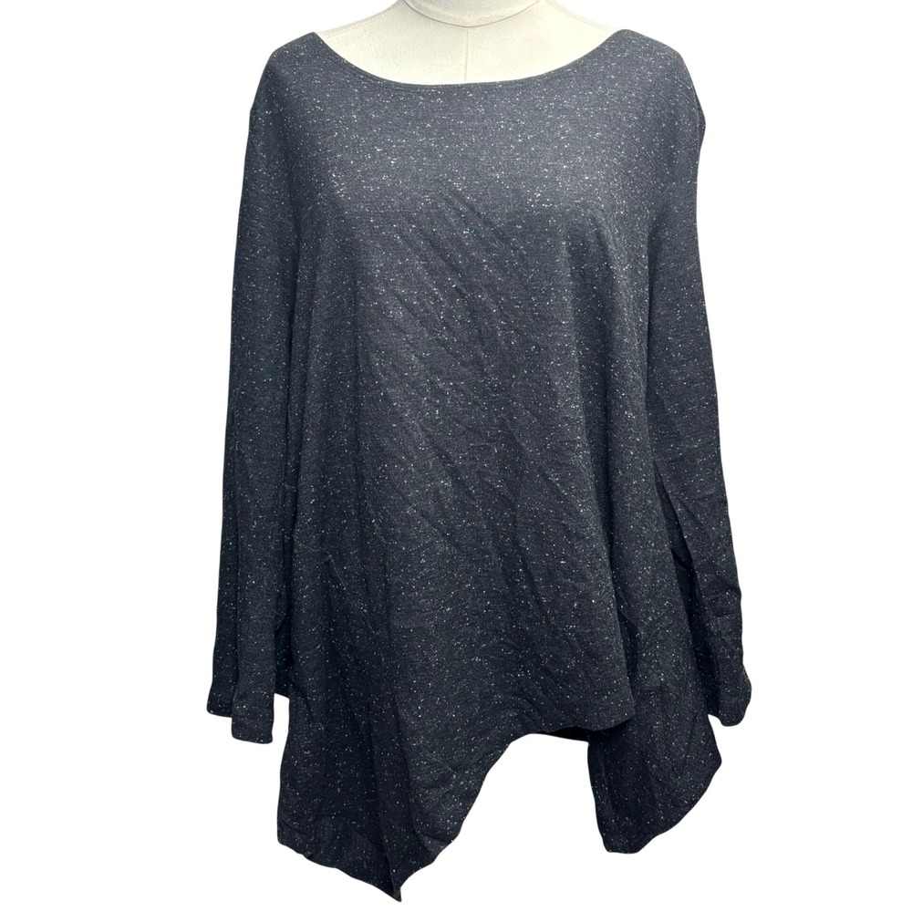 Bryn Walker Asymmetrical Tunic Top Charcoal Grey Speckled Lagenlook USA made XL